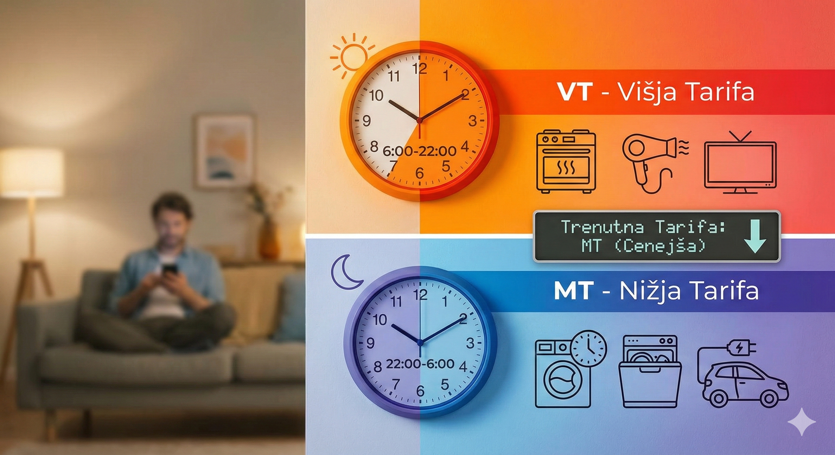 Elektrika VT/MT: kdaj je elektrika cenejša in kaj pomeni nižja tarifa?